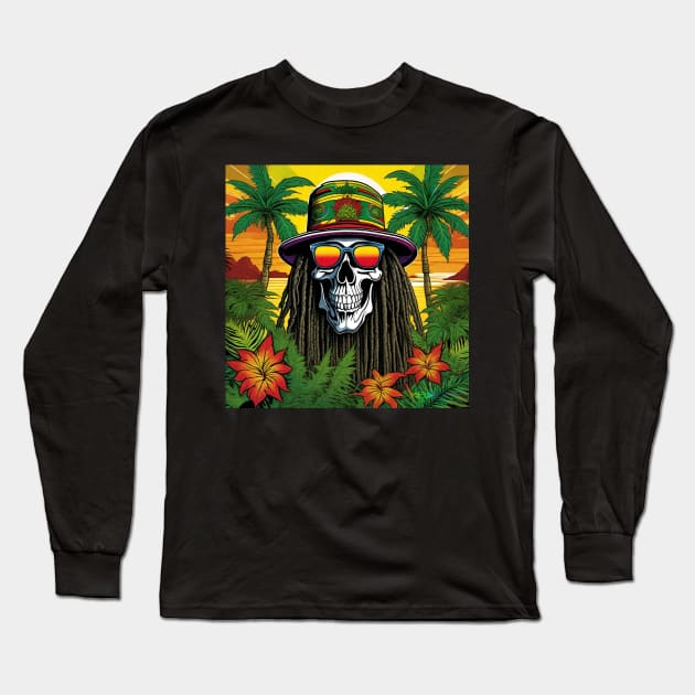 Reggae Music - Jamaican Stoner Skull 10 Long Sleeve T-Shirt by Benito Del Ray